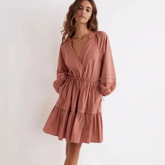 NEW NWT Madewell Pink Oaklynn Crinkle Poplin Balloon V Neck Mini Dress Size S - Picture 2 of 10